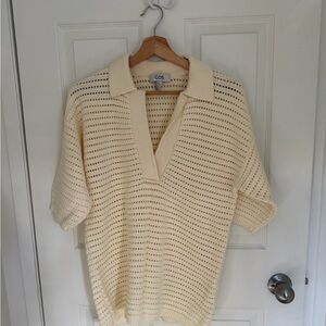 COS Cream Open-Knit V-Neck Polo Sweater